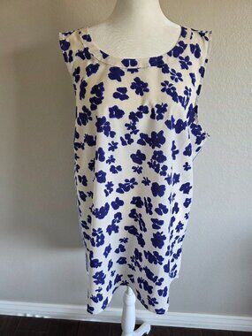 cabi Blouse Top Artsy Floral Stripe Lightweight Sleeveless Keyhole Hi Lo Size XL